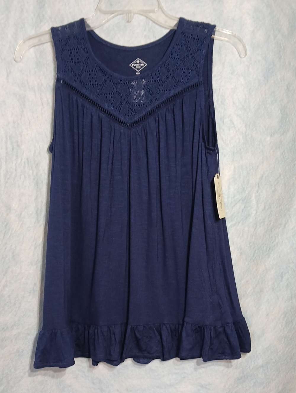 NWT St. Johns Bay American Navy Blue Sleeveless Lace Swing Tank Womens PS